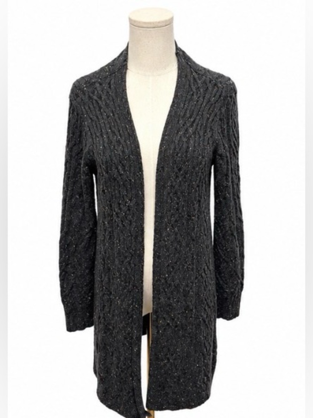 Soft Surroundings charcoal cable knit long cardigan sweater size M